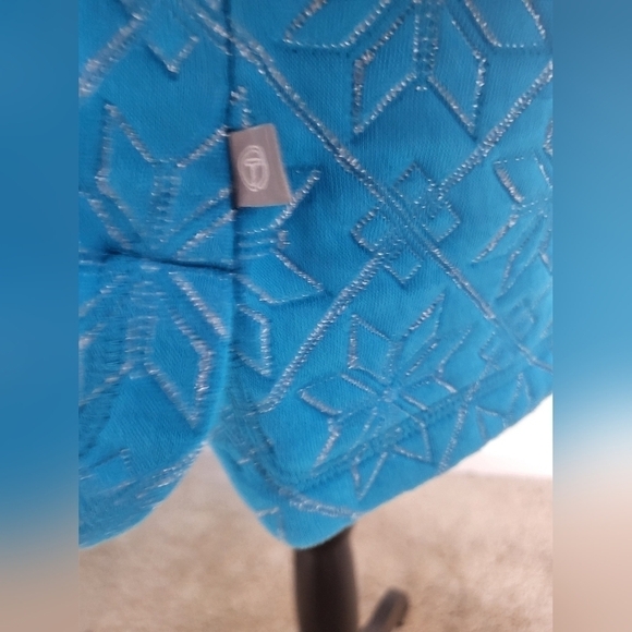 💚HP💚NWT T by Talbots Blue Silver Metallic Cotton Blend Crossover Neck Pullover - Picture 6 of 8